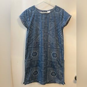 Chambray Denim Shift Dress Batik print Size 7